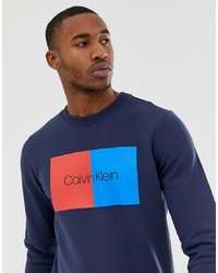 Calvin Klein Colourblock Box Logo Crew Neck Sweatshirt In Navy Blazer