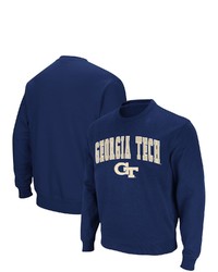 Colosseum Navy Tech Yellow Jackets Team Arch Logo Tackle Twill Pullover Sweatshirt