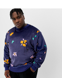 Collusion Plus Velour Printed Floral Sweatshirt In Navy