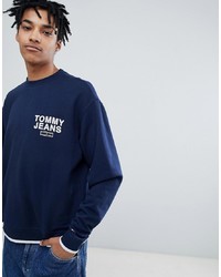 Tommy Jeans Small Chest Logo Crewneck Sweatshirt Relaxed Regular Fit In Navy
