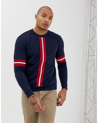 ASOS DESIGN Sweatshirt With Knitted Stripe Tape In Navy
