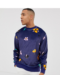 Collusion Tall Velour Printed Floral Sweatshirt In Navy