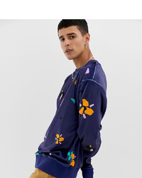Collusion Velour Printed Floral Sweatshirt In Navy