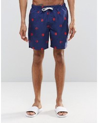 Asos Brand Swim Shorts With Polka Dot Print Drawcord Detail In Mid Length