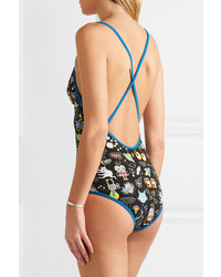 Fendi Printed Swimsuit Bright Blue