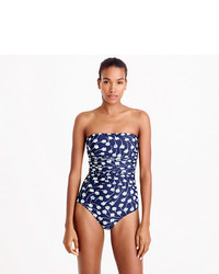 J.Crew Ruched Bandeau One Piece Swimsuit In Falling Foral Print