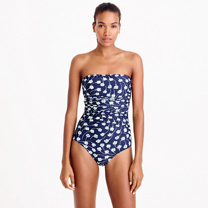 J Crew Ruched Bandeau One Piece Swimsuit In Falling Foral Print 118 J Crew Lookastic