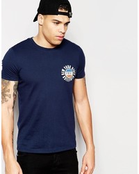 Asos T Shirt With Retro Chest And Back Print In Navy