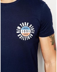 Asos T Shirt With Retro Chest And Back Print In Navy