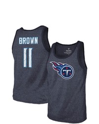 Majestic Threads Aj Brown Heathered Navy Tennessee Titans Name Number Tri Blend Tank Top