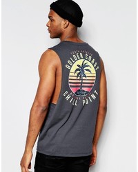 Asos Brand Sleeveless T Shirt With Golden Coast Print And Dropped Armhole