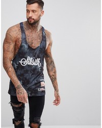 Siksilk Muscle Vest In Navy With Palm Print