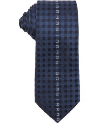 Giorgio Armani Armani Navy Silk Blend Check And Logo Patterned Tie