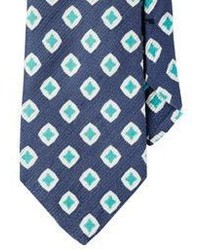 Barneys New York Diamond Print Silk Woven Necktie Blue
