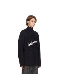 Balenciaga Navy Oversized Signature Logo Turtleneck