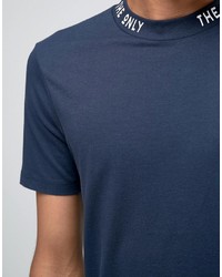 Asos T Shirt With Printed Turtleneck In Navy