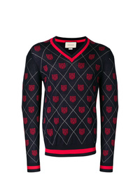 Gucci Bear Intarsia V Neck Sweater