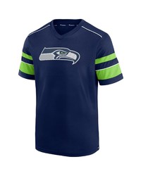 FANATICS Branded College Navy Seattle Seahawks Textured Hashmark V Neck T Shirt