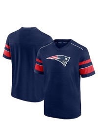 FANATICS Branded Navy New England Patriots Textured Hashmark V Neck T Shirt