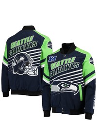 G-III SPORTS BY CARL BANKS College Navyneon Green Seattle Seahawks Extreme Strike Cotton Twill Full Snap Jacket At Nordstrom