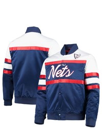 Mitchell & Ness Navy New Jersey Nets Hardwood Classics Script Satin Full Snap Jacket At Nordstrom