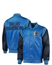 STARTE R Bluenavy Dallas Mavericks The Enforcer Varsity Satin Full Snap Jacket