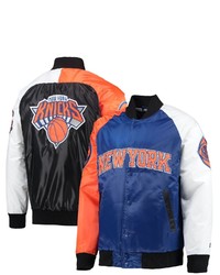 STARTE R Blueorangewhite New York Knicks Tricolor Remix Raglan Full Snap Jacket