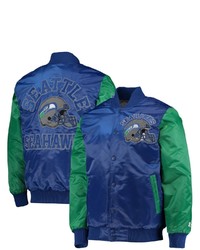 STARTE R College Navyneon Green Seattle Seahawks Locker Room Throwback Satin Varsity Full Snap Jacket In Royal At Nordstrom