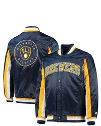 STARTE R Navy Milwaukee Brewers The Ace Satin Full Snap Jacket At Nordstrom