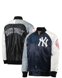 STARTE R Navygray New York Yankees Varsity Tri Color Satin Raglan Full Snap Jacket At Nordstrom
