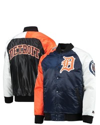 STARTE R Navyorange Detroit Tigers Varsity Tri Color Satin Full Snap Jacket At Nordstrom