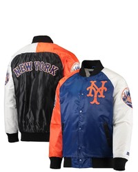 STARTE R Royalorange New York Mets Varsity Tri Color Satin Raglan Full Snap Jacket At Nordstrom