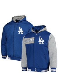 JH DESIGN Royalgray Los Angeles Dodgers Big Tall Reversible Twill Full Snap Hoodie Jacket At Nordstrom