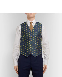 Favourbrook Navy Slim Fit Silk Jacquard Waistcoat