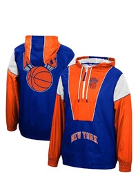Mitchell & Ness Blueorange New York Knicks Hardwood Classics Highlight Reel Windbreaker Half Zip Hoodie Jacket At Nordstrom