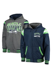 G-III SPORTS BY CARL BANKS College Navyheathered Charcoal Seattle Seahawks Fast Pace Reversible Full Zip Jacket At Nordstrom