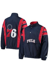 STARTE R Navy Philadelphia 76ers The Impact Oxford Crinkle 12 Zip Jacket