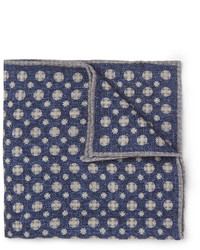Navy Print Wool Pocket Square