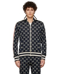 Gucci Navy Beige Gg Jacquard Jacket