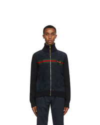 Gucci Navy Suede And Knit Bomber Jacket