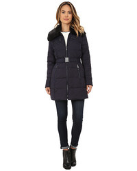 DKNY Belted Faux Fur Hooded Down Coat