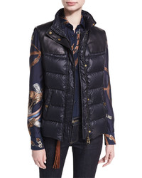Ralph Lauren Collection Taryn Leather Trim Down Vest With Fur Collar