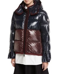 Moncler Cotinus Colorblocked Shiny Quilted Down Coat