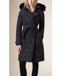Burberry Down Filled Coat With Fur Trim