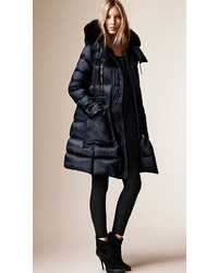 Burberry Down Filled Puffer Coat With Fox Fur Trim Hood