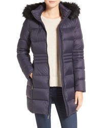 French Connection Womens Down Coat with Belt and Sherpa Lined Faux Fur Hood