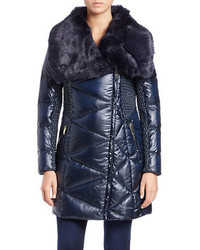 Via Spiga Faux Fur Trimmed Asymmetrical Zip Puffer Coat