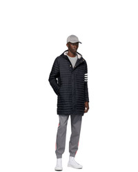 Thom Browne Navy Down 4 Bar Quilted Hooded Coat