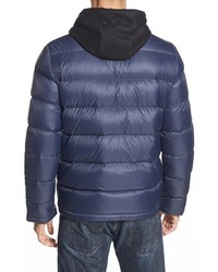Black Rivet Quilted Down Puffer Jacket With Removable Knit Hooded Zip Bib