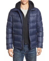 Black Rivet Quilted Down Puffer Jacket With Removable Knit Hooded Zip Bib